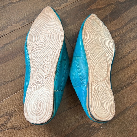 Teal Vrai Cuir Moroccan Hamsa Hand Mules handmade slipper size 7/8 - Picture 5 of 5